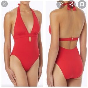 Michael Kors Red Halter One Piece Swimsuit